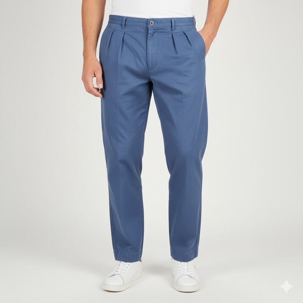 VTG Tommy Hilfiger Pants Mens 42x32 Blue Chino Pleated Embroidered Crest Classic